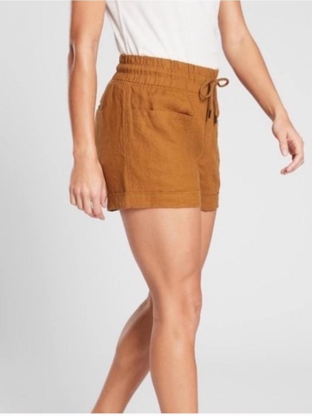 Athleta Linen Cabo 4" Shorts Drawstring Rust Womens Sz. 10 - Picture 2 of 9